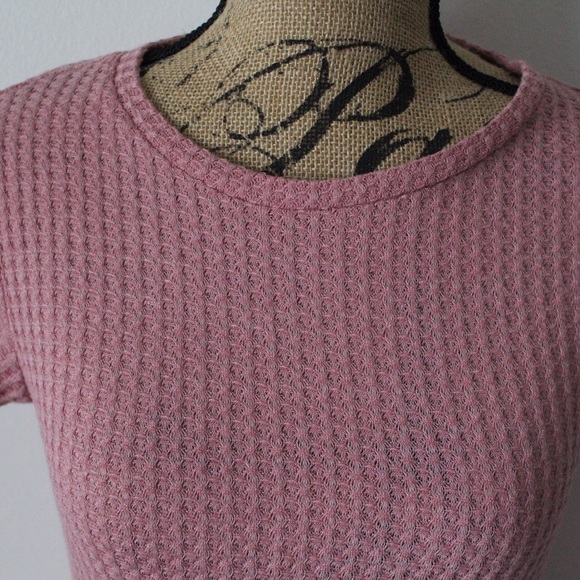 Forever 21 Large Pink Mauve Short Sleeve Waffle Knit Midi Dress - Picture 4 of 6